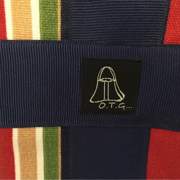 OTG Striped Retro Purse Canvas Handbag Tote Grosgrain Ribbon Cocktail Lining HTF - Picture 3 of 5